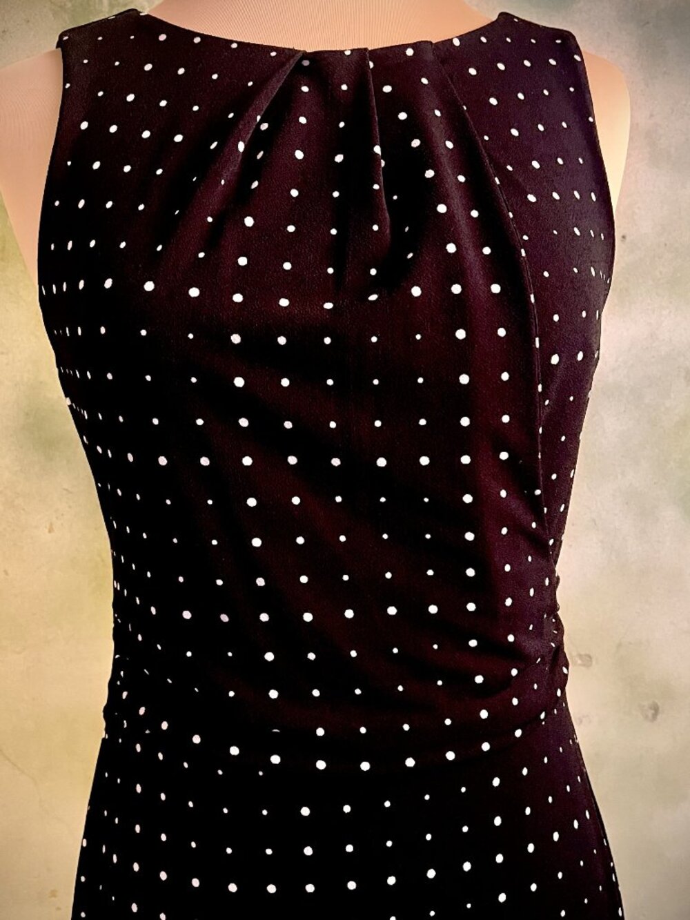 Ann Taylor Petite SP Black & White Polka Dot Ruched Sheath Dress